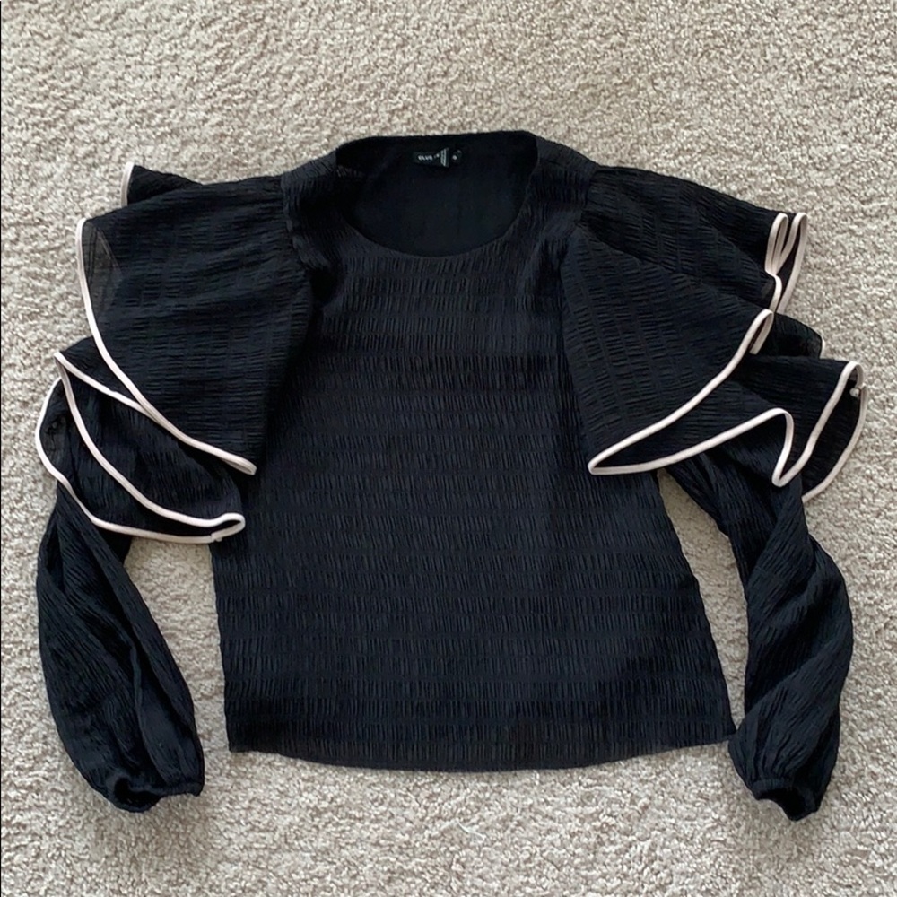 Club Monaco Black Blouse with White Trim